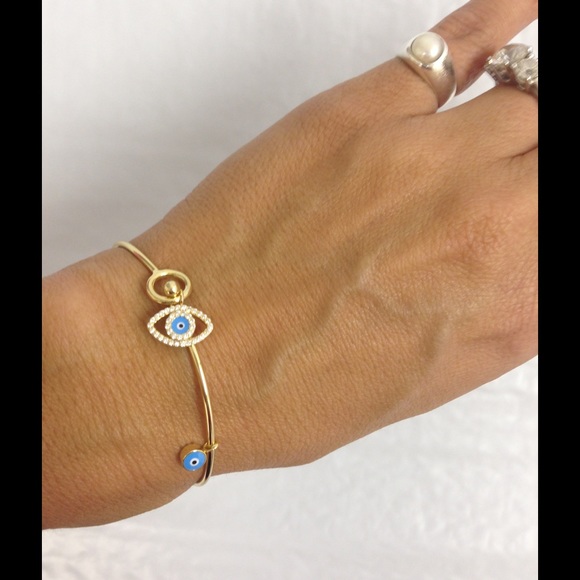 Hamsa hand/ evil eye bangles in sterling silver - Picture 4 of 4
