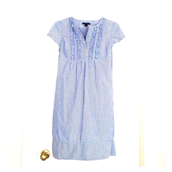 Blue and white striped dress