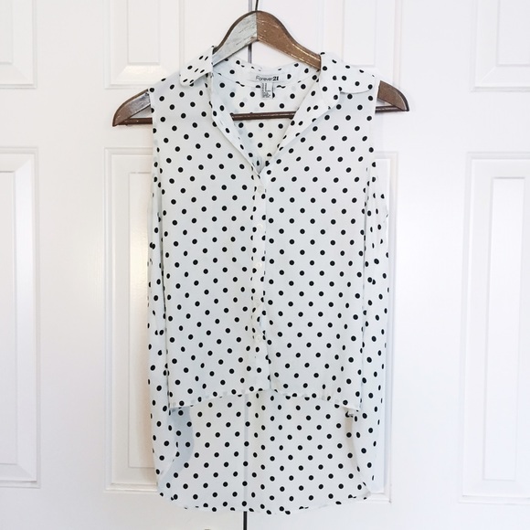Forever21 High-low Polka Dot Collared Blouse