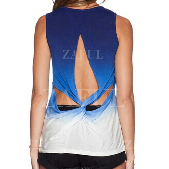 Tops - Blue white ombre open back muscle tank