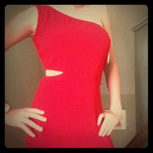Red one sleeve dress