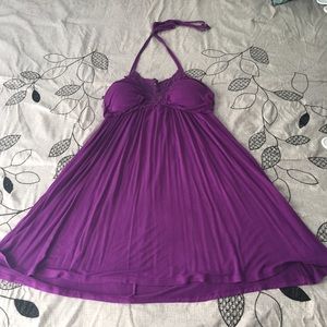Purple halter sundress with crochet detail