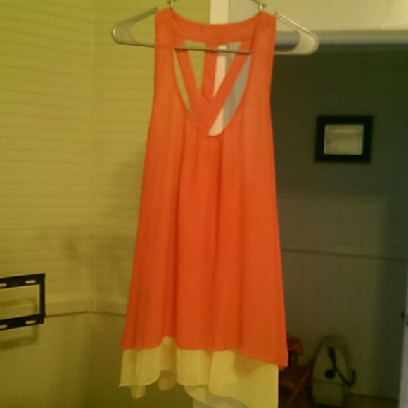 Peach and yellow razor back top