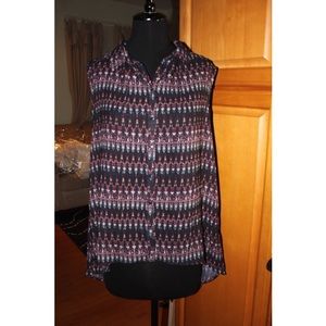 Multicolored Aztec Print Sleeveless Button-up Top