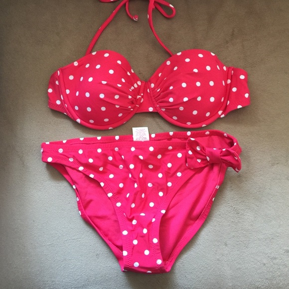 Pink polka dot bikini set
