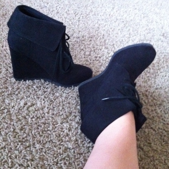 Black Wedge Booties