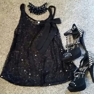 Black sequin and lace top
