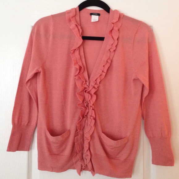 Pink J.Crew ruffle front sweater