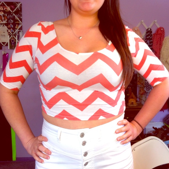 Pink and White Chevron Crop Top