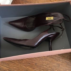 Prada brown pointy toe shoes with ankle strap