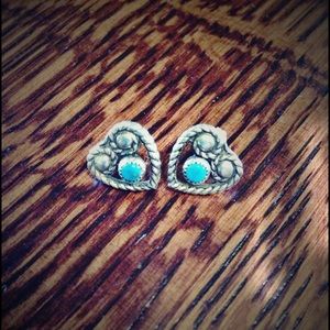 Turquoise Set Heart Earrings