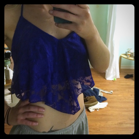 Blue lace halter crop top