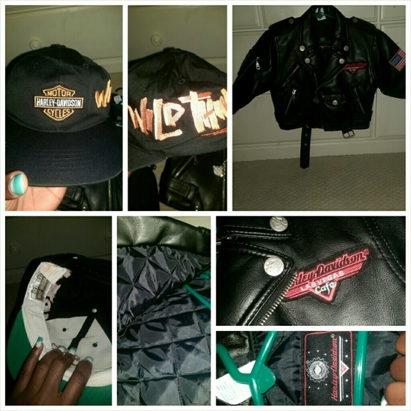 Harley Davidson leather jacket with matching hat
