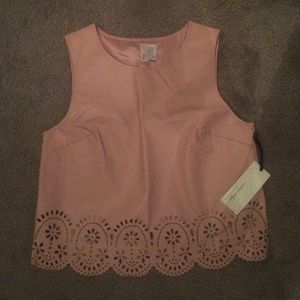 Laser cut leather peach top new with tags
