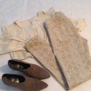 Reversible coated brown/ snake print skinny jeans