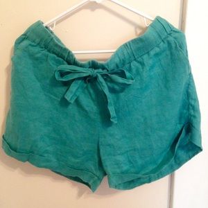 Teal high waisted linen shorts