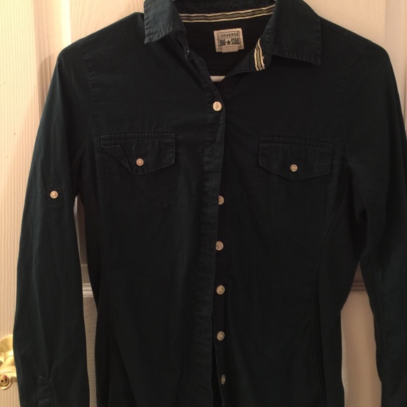 Hunter green woman's converse button down