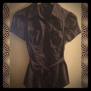 Bebe Puff-Sleeve Bow-Pocket Blouse-Size XS