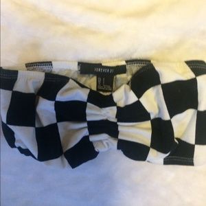 Checkered stretch bandeau top
