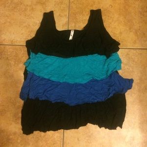 Color block top black, turquiose and royal blue
