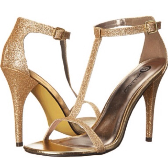 Gold, ankle strap heels