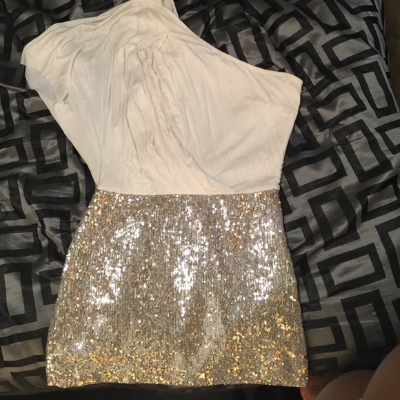Cream gold and silver sequin dress