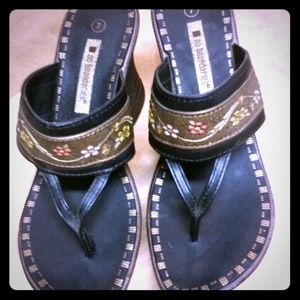 Gold & Brown Wedge Flip Flops 7