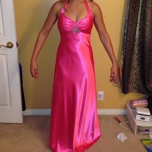 silky Hot pink halter dress