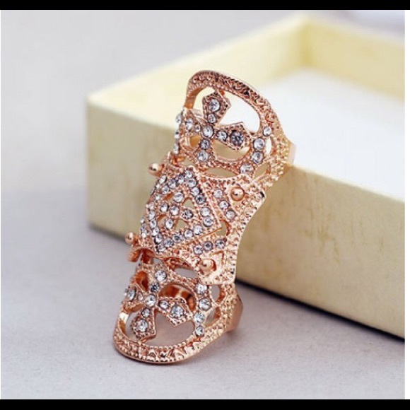 Rhinestone embellished cross pattern ring