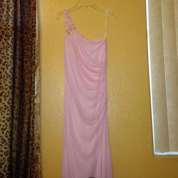 One shoulder Light pink long dress