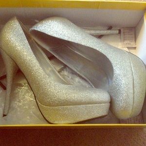Silver glitter heels