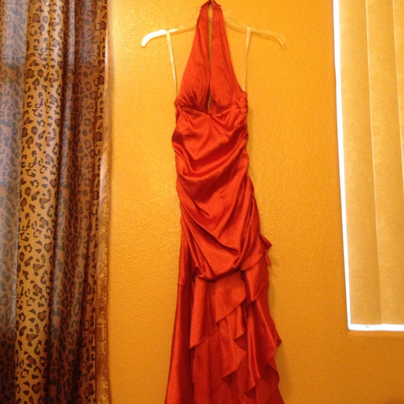Orange halter one side longer dress!