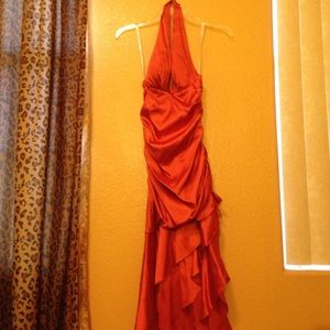 Orange halter one side longer dress!