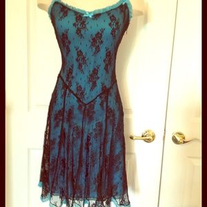 Betsey Johnson Turquoise and Black Lace Dress