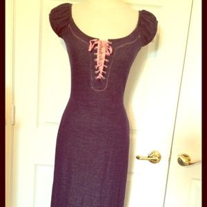 Betsey Johnson Denim Cotton Dress w Pink Lace