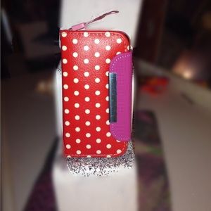 Red Pink and White wristlet/ Wallet iPhone case
