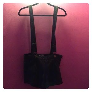Leather overall shorts