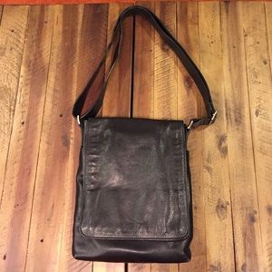 Black leather messenger bag