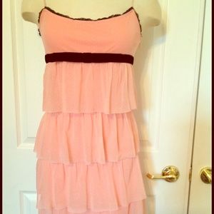 Betsey Johnson Pink Lace Dress w Black Velvet Bow