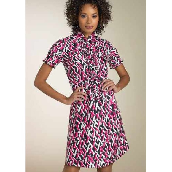 Maggy London Petites ruffle front silk shirt dress