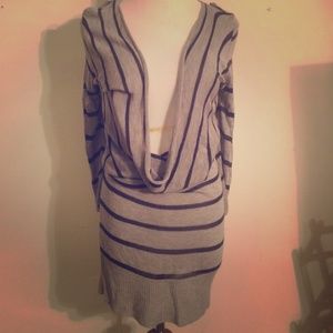 Grey Sweater with Navy Stripes