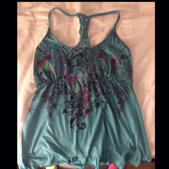 Turquoise floral tank top