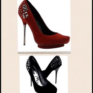 "BUNDLE" Red and black suede heels