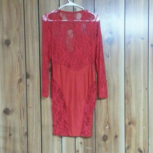 Very Sexy Red Bodycon Dress with Lace - Picture 2 of 2