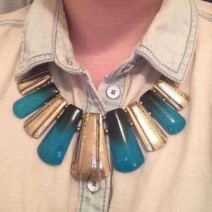 Teal and gold statement necklace