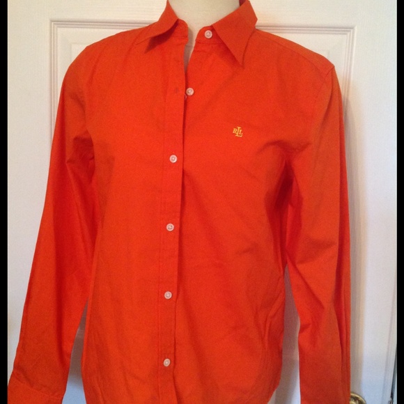 Ralph Lauren Lady's tangerine  Button Down Shirt.
