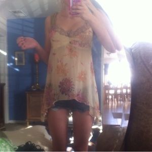 Chiffon Beaded Sheer Asymmetrical Top