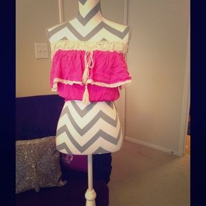 Fuchsia off the shoulder crop peasant top