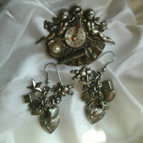Unique Vintage Charm Brooch and Earring set