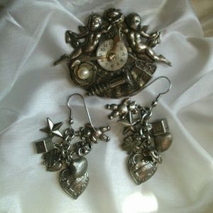 Unique Vintage Charm Brooch and Earring set